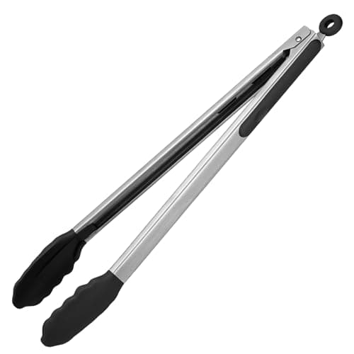 Image of U-Taste 16" 315°C Heat Resistant Silicone Kitchen Tongs with Well Sealed Nonstick Rubber Tips and Silicone Coated Steel Handle and Smooth Locking (Black)