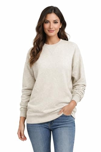 Image of Blu Apparel Ladies Premium Sweatshirts for Women Crew Neck Casual Soft Long Sleeve Jumper Sweater Oversized Sweatshirt for Gym (UK, Numeric, 12, Regular, Regular, Oatmeal)