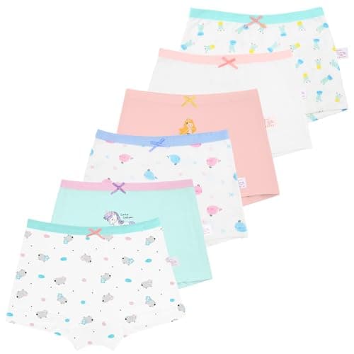 Image of Alaoo Girls Knickers, 6 Pack Boxer Briefs Underpants for Girls, Essential Elastic Comfortable Soft Cotton Pants Cartoon for Age 10-11 Years, C