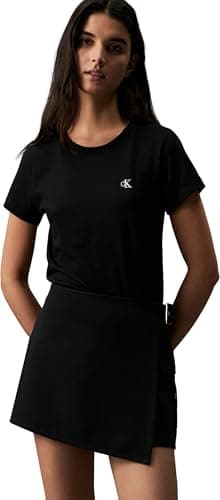 Image of Calvin Klein Jeans Women Short-Sleeve T-Shirt Ck Embroidery Crew Neck, Black (Ck Black), XXL