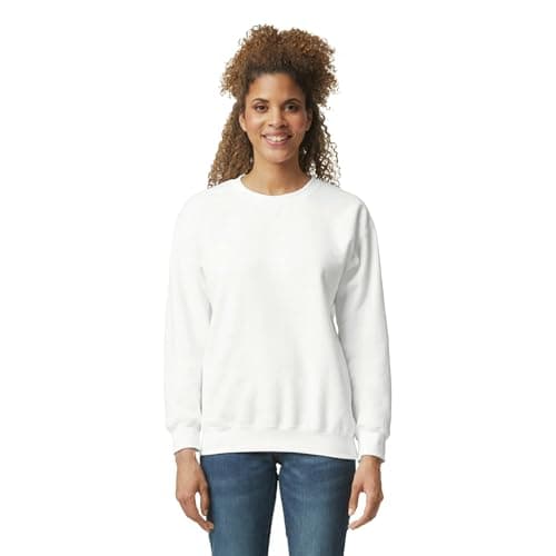 Image of Gildan Men's Fleece Crewneck Sweatshirt, Style G18000, White, M
