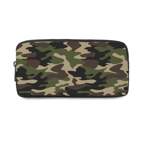 Image of Olive Green and Dark Brown Camo Pencil Case with Zip up Boys Pencil Cases Girls Secondary School Pen Organiser for Pens and Pencils High College Sixth Form Stationery Gifts Back to School Gifts