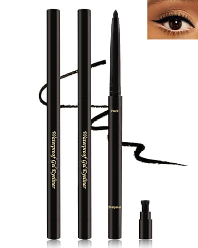 Image of Black Gel Eyeliner for Older Women, Waterproof Smudge-Proof Retractable Eyeliner Pencil, Long Lasting,Matte Smooth Eye Liner Waterline with Sharpener, Eyeliners for Mature Women Sensitive Eyes-2Pcs