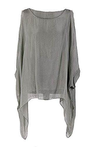 Image of OgLuxe Ladies Womens Italian Lagenlook Silk Batwing Top Plain Tunic Quirky Blouse Plus Size UK 14-20 (KHAKI)