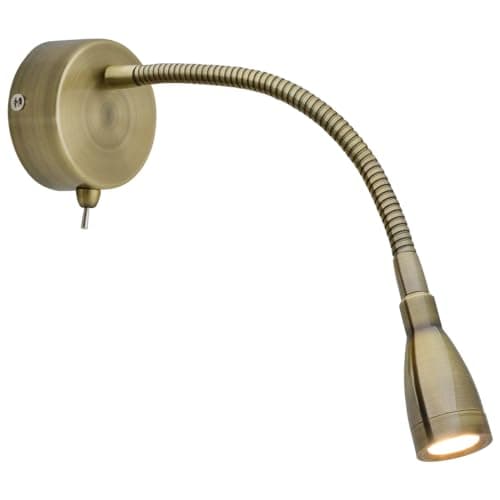 Image of Long Life Lamp Company LED Indoor Reading Wall Light 2W 3000K Antique Brass Wall Mounted Bedside Lights H3142