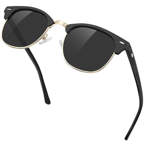 Image of KANASTAL Gold Black Sunglasses Womens Mens Polarised Semi Rimless Retro Horn Rimmed Half Frame dark Laides UV Female Vintage - Matt Black Gold Frame
