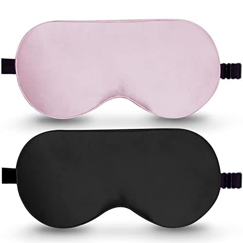 Image of BeeVines Sleep Mask, 2 Pack 100% Real Natural Pure Silk Eye Masks with Adjustable Strap for Sleeping, Mulberry Silk Eye Sleep Shade Cover, Block Light Reduces Puffy Eyes Traveling Gifts