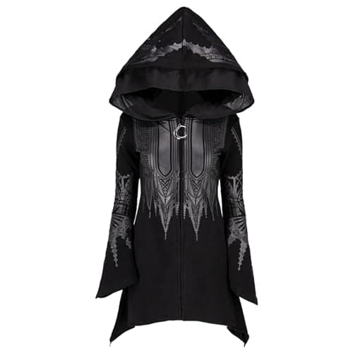 Image of Hoodies for Women Sweatshirt Women's Casual Fashion Dark Punk Gothic Printed Black Long Hooded Printed Sweater (Black, XXXXXL)
