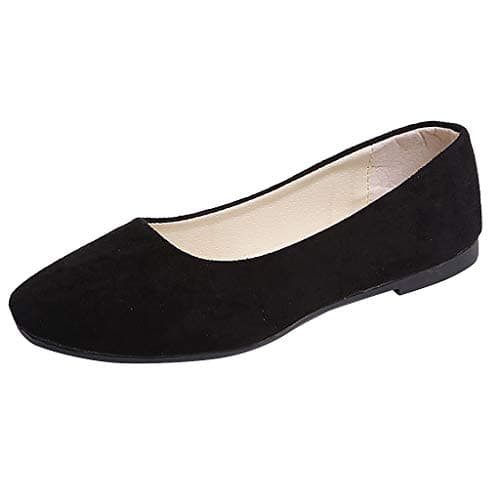 Image of Women's Wide Width Flat Shoes Slip On Loafers Ladies Round Toe Low Top Suede Ballet Shoes Office Classic Dress Flats Lightweight Comfortable Travel Loafers Black