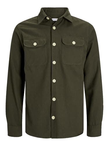 Image of JACK & JONES Men's Jjedarren Overshirt Ls Noos Long Sleeve Shirt, Forest Night/fit: Solid, L