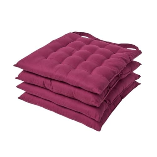Image of HOMESCAPES Plum Seat Pads for Dining Chair, Set of 4 100% Cotton Chair Pads with Straps, 40x40 cm