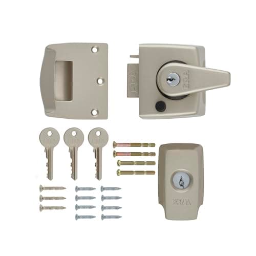 Image of Ironmongery Solutions® British Standard High Security Nightlatch Door Lock – Anti-Tamper External Door Night Latch for Wooden Doors (Boxed, Sat Nickel Bdy, Satin Cyl, 40mm)