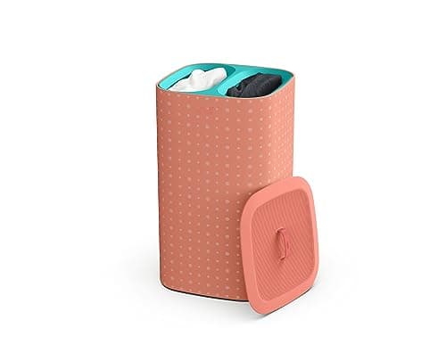 Image of Joseph Joseph Tota Pop - 60-litre Laundry Separation Basket with lid, 2 Removable Washing Bags with Handles, Coral/Green
