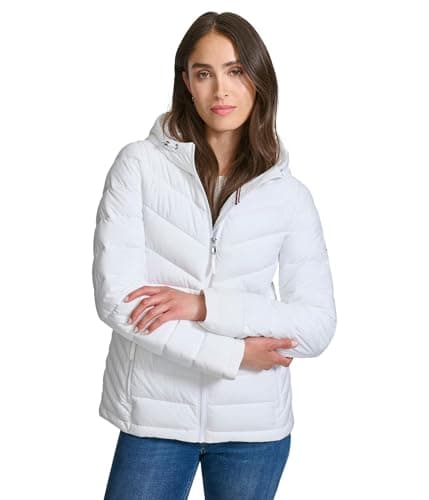 Image of Tommy Hilfiger Women's Essential Lightweight Packable Puffer Jacket Down Alternative Coat, White, XL