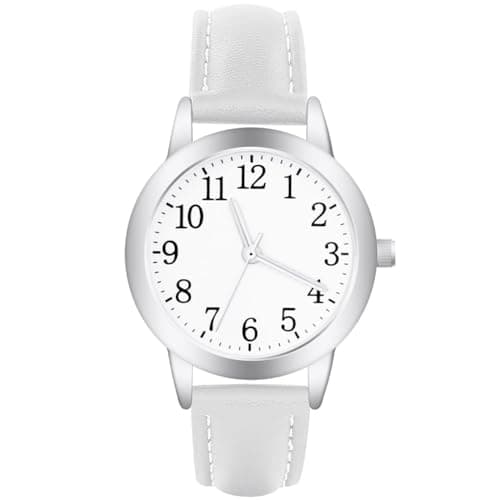 Image of Vicloon Women's Watch, Analog Quartz Watch, Leather Strap Easy Read Tone Watch Premium Fashion Wrist Watch for Women Ladies Girls (White)
