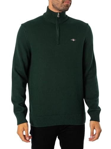 Image of GANT Mens Cotton Half Zip Cream Sweater Green XL