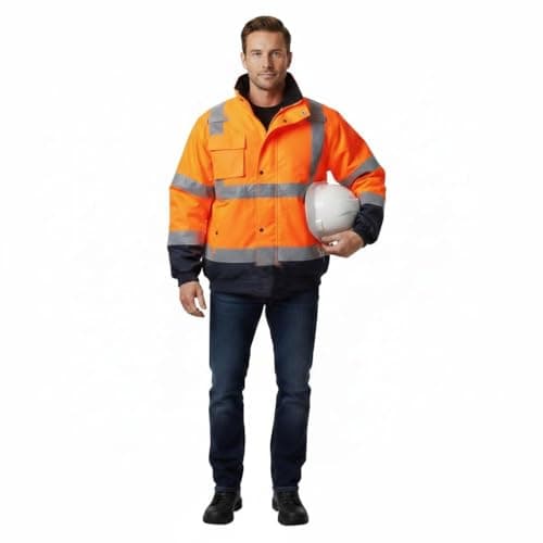 Image of A2Z High Visibility Bomber Jacket Mens Waterproof 300D Oxford Reflective Safety Coat Padded - Hi Vis Bomber Orange/Navy L