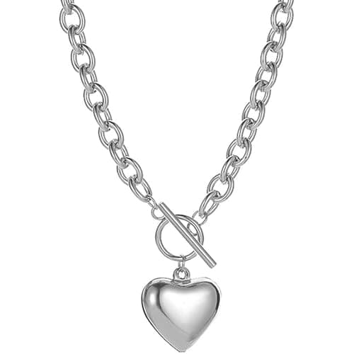 Image of KTGUK Chunky Silver Necklace,Silver Heart Necklace,Silvers Chunky Necklaces,Heart Necklaces,Chunkys necklaces for Women,OT Toggle Chunkys Paperclip Choker necklace,for Valentine's Mothers Day