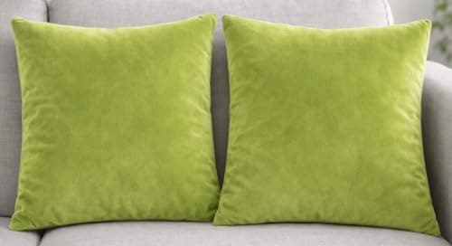Image of Seechoo Velvet Cushion Covers, Set of 2, 45cm x 45cm, 18x18 Inch, 17 Colours, Extra Soft Plush, Decorative, Invisible Zipper (Lime Green)