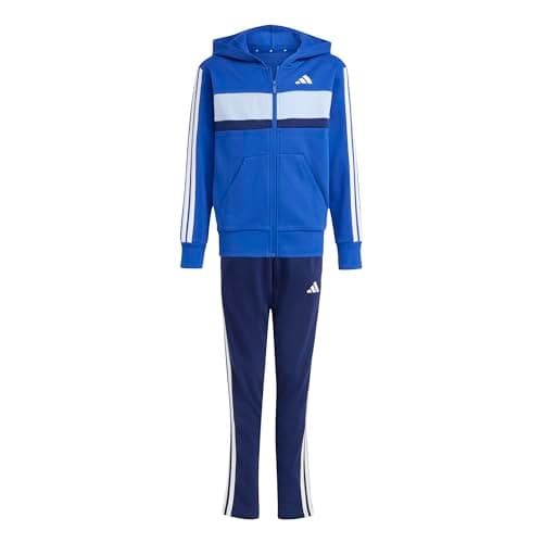 Image of adidas Unisex Kids SEASONAL ESSENTIALS TIBERIO 3 STRIPES FLEECE TRACKSUIT, team royal blue/white/glow blue, 11-12 Years