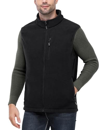 Image of Outdoor Ventures Men's Full-Zip Lightweight Polar Fleece Gilet Body Warmer Warm Windproof Gilet Outerwear with 5 Pockets Sleeveless Jacket Casual Breathable Running Vest for Cycling & Hiking Black S