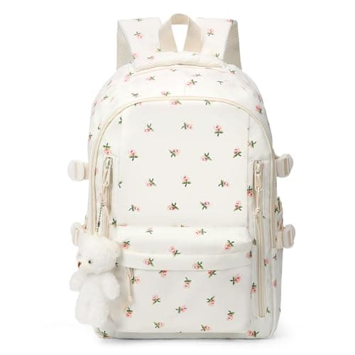 Image of TIAASTAP Aesthetic School Backpack Cute Preppy School Bags for Girls - Coquette Schoolbag Floral Print Back Pack for Teenage College Primary Secondary Middle School (A01 Pink Floral)