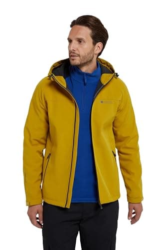 Image of Mountain Warehouse Exodus Mens Softshell Jacket - Breathable & Water Resistant Rain Coat with Adjustable Fit & Side Pockets - For Spring Summer, Walking, Hiking & Travel Soft Yellow XS