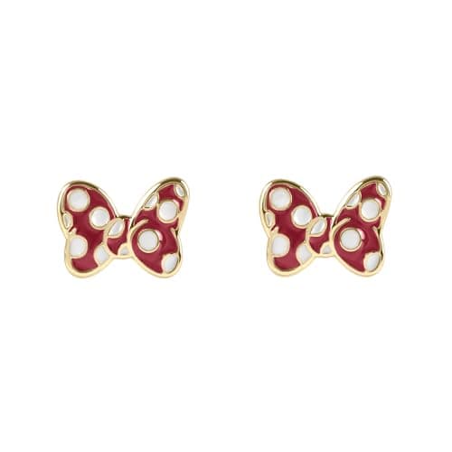 Image of Minnie Mouse Girls Red Polka Dot Bow Gold Plated Stud Earrings