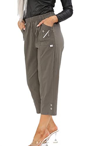 Image of AFR Women Capri Trousers Cropped Pants Ladies 3/4 Three Quarter Length Stretch Pull On Elasticated UK Size 10-24 (Mocha, 16)