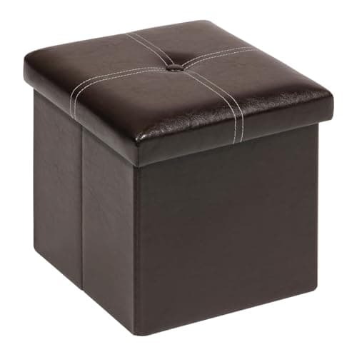 Image of Bonlife Small Ottoman Storage Boxes with Lids Faux Leather Foot Stool,Toy Chest Footrest Cube for Kids Storage Box Furniture Brown 11.8 in(30cm)