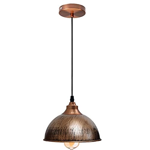 Image of LEDSone Vintage Metal Pendant Light Dome Shape 21cm Brushed Copper Shade Industrial Hanging Ceiling Lighting with Bulb Ideal for Dining Room Bar Clubs & Restaurants