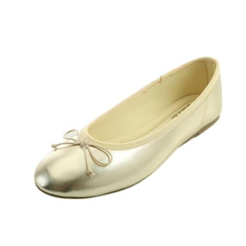 Image of Feversole Women's Macaroon Colorful Memory Foam Cushion Ballet Flat Pumps Patent Gold