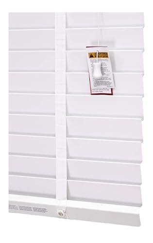 Image of Funky Gadgets Faux Wood Blinds Window Venetian Blinds with Strings and THE OTHER with TAPE Window Blinds Smooth 50mm Slats TRIMMABLE Easy Fit Home Office (White With Tape, 45cm width x 150cm drop)