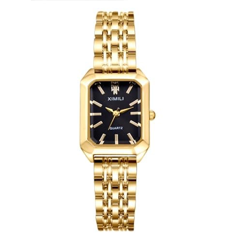 Image of Oidea Gold Square Bracelet Watches for Women: Elegant Rectangular Roman Dial Quartz Analog Ladies Watch Business Work Casual Wristwatch Black Dial