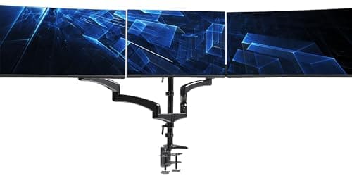 Image of VIVO Triple Monitor Height Adjustable Desk Mount, 2 Pneumatic Arms, 1 Fixed, Counterbalance Stand, 17.6 lbs Weight Capacity per Screen, Max VESA 100x100, Fits up to 32 inch Screens, Black, STAND-V300G