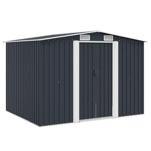 Image of vidaXL Garden Storage Shed Outdoor Backyard Patio Tool Log Storage Building House Cabin Anthracite Steel 257x205x178cm