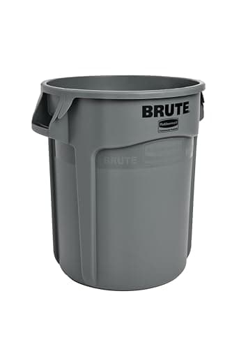 Image of Rubbermaid Commercial Products BRUTE Round Heavy-Duty Waste Bin 76 L Grey – Outdoor Rubbish Container for Landscaping, Construction, Catering, Warehouses, and Office Use – FG262000GRAY