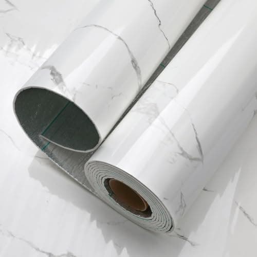 Image of Anttyscar 3Roll White Thicken Self Adhesive Wallpaper White Marble Peel and Stick Wallpaper Waterproof Wall Panels for Living Room Bedroom Bathroom Kitchen Splashback 300cm x 40cm