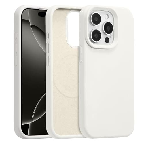 Image of UCASONG Magnetic for iPhone 13 Pro -6.1Inch Liquid Silicone Phone Case, Compatible with MagSafe, Cute Plain Solid Color Slim Case Soft Smooth Matte Shockproof Protective Cover, White