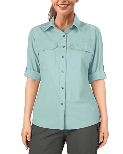 Image of 33,000ft Women's Hiking Shirts UPF50+ UV Protection Outdoor Shirt Quick Drying Casual Shirt Long Sleeve Functional Shirt Fishing Shirt for Walking Safari Travel Golf Light Green M