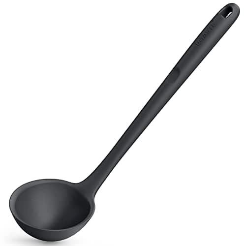 Image of 34 cm Silicone Soup Ladle: U-Taste 315℃ Heat Resistant Non-Stick Seamless Rubber Large Kitchen Deep Serving Spoon with Non-Slip Solid Long Handle for Cooking Sauce, Stews, Gravies, Chili (Black)