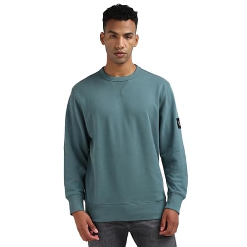 Image of Calvin Klein Men’s Crew Neck Badge Cotton Sweatshirt, Turquoise (North Atlantic), XS