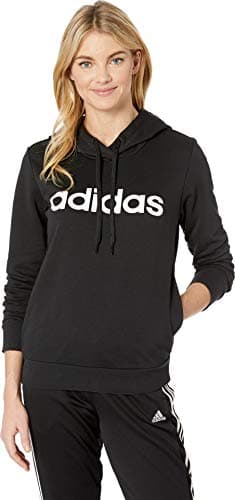 Image of adidas Women's Essentials Linear Over Head Hoodie Sweatshirt, Black/White, S