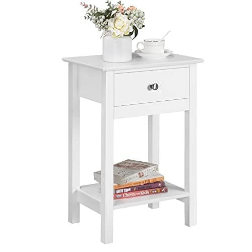 Image of Yaheetech White Bedside Table Wooden Side Table Chic Nightstand Cabinet Storage Unit with Drawers & Shelf