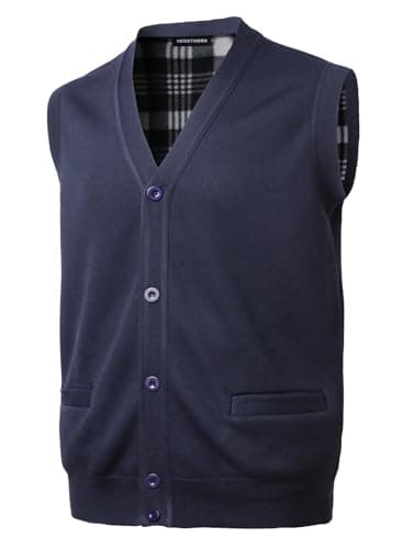 Image of Herothorn Men's V-Neck Gilet Sweater Vest Waistcoat Fine Knit Sleeveless Cardigans Gentleman Fleece Lined Knitwear Tank Tops with Buttons Navy Blue