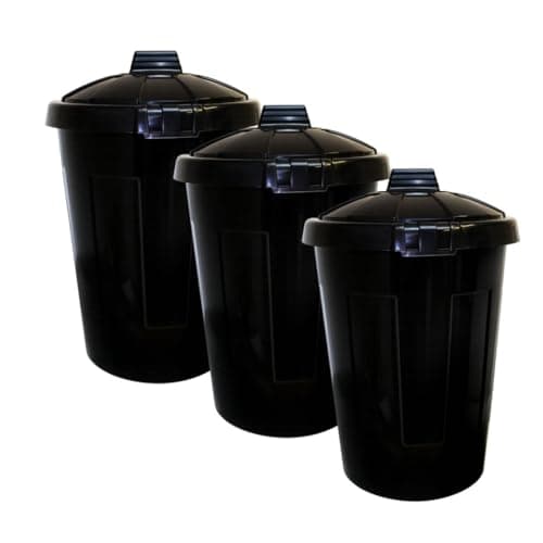 Image of LITETRON 80L Large Dustbin, Heavy Duty Plastic, Black, Round, Lockable Lid, Glossy Finish, Outdoor Garden Bin for Waste Disposal (1) (3 Pack)