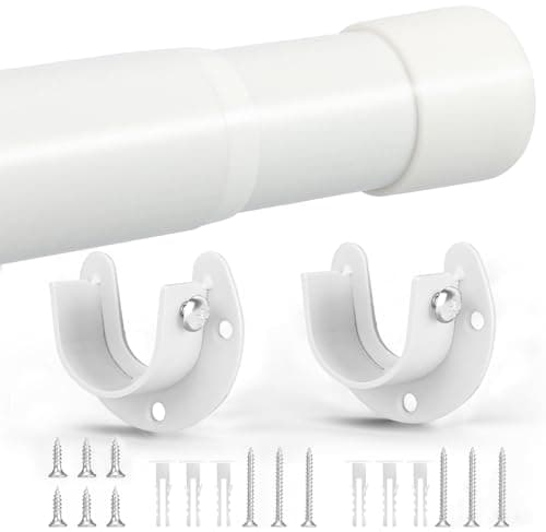 Image of GOOWIN 43-95cm Extendable Wardrobe Rail,32MM Heavy Duty Wardrobe rod with Screws and End Sockets for Clothes,Wardrobe,Bathroom (White)