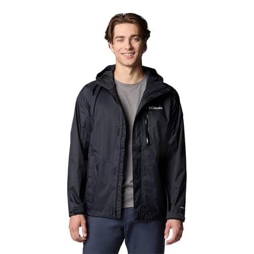 Image of Columbia Men's Pouring Adventure Jacket, Waterproof Rain Jacket, Black, Size L