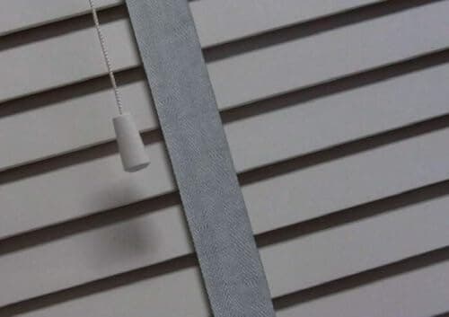 Image of Faux Wood Window Venetian Blinds Blind With String 50mm Slats White Grey TRIMMABLE Fittings Included Luxury Look (Grey With Tape, 120cm Width 150cm Drop)