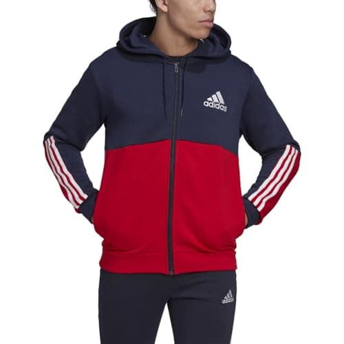 Image of adidas Men's Essentials Colorblock Full Zip Hoodie, Ink/Scarlet, S